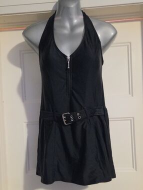 VENUS Black Halter Zip-Belt Mini Dress